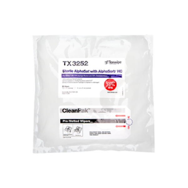Sterile AlphaSat® with AlphaSorb® HC TX3252 Pre-Wetted Cleanroom Wipers, Sterile