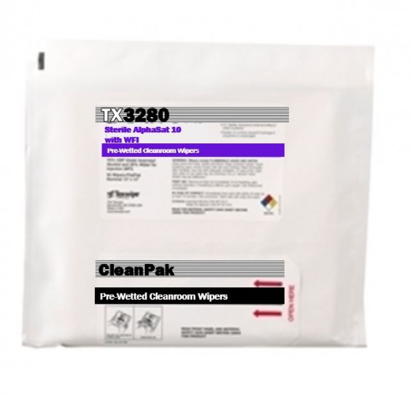 Sterile, sealed border, polyester wipers pre-wetted with USP-Grade 70% IPA / 30% WFI12