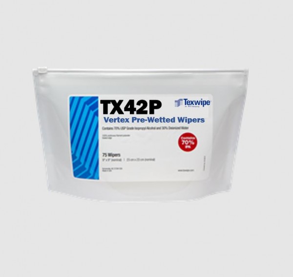 Non-sterile, sealed-edge, polyester wipers pre-wetted with USP-grade 70% IPA / 30% DIW12