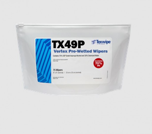 Non-sterile, sealed-edge, polyester wipers pre-wetted with USP-grade 70% IPA / 30% DIW9